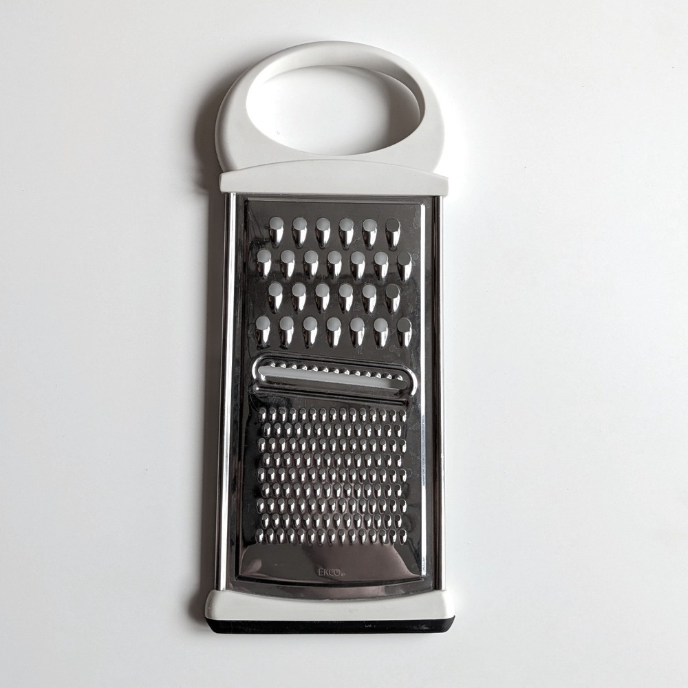 Ekco Stainless Steel Flat Hand Cheese Grater Slicer MCM Scandi Oval White Handle